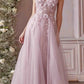 Cinderella Divine CD0181 Long Lace Floral A-Line Tulle/Lace Dress