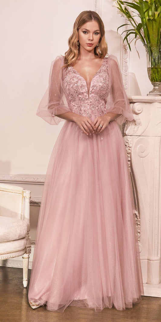 Vestido de fiesta formal de tul brillante línea A Cinderella Divine CD0182