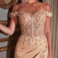 Cinderella Divine CD0186 Long Floral Off the Shoulder Gown with Slit