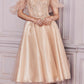 Cinderella Divine CD0187 Tea Length Layered Tulle Dress with Short Puff Sleeves
