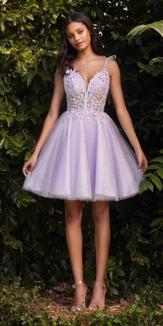 Cinderella Divine CD0188 Vestido corto de tul y encaje con corte A
