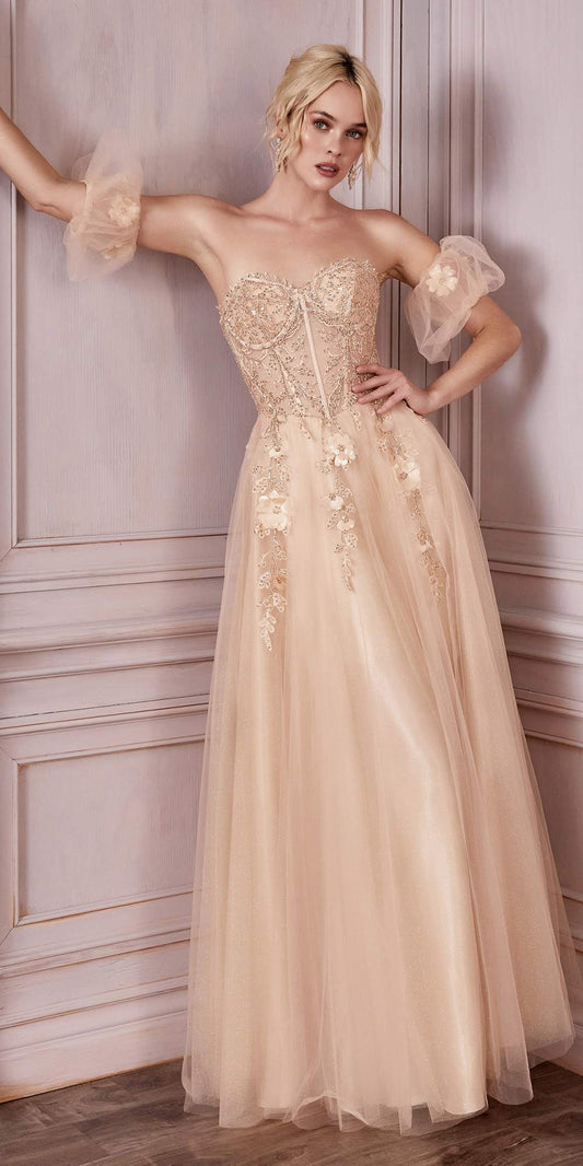 Cinderella Divine CD0191 Vestido sin tirantes de tul con capas