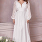 Cinderella Divine CD0192W Long Sleeve A-Line Chiffon Dress