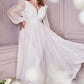 Cinderella Divine CD0192W Long Sleeve A-Line Chiffon Dress