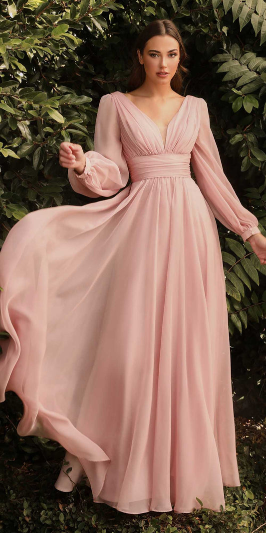 Cinderella Divine CD0192 Vestido de gasa con mangas largas y corte en A