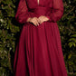 Cinderella Divine CD0192 Long Sleeve A-Line Chiffon Dress