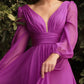 Cinderella Divine CD0192 Long Sleeve A-Line Chiffon Dress