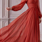 Cinderella Divine CD0192 Long Sleeve A-Line Chiffon Dress