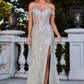 Ladivine CD0203 Long Off the Shoulder Sequin Gown with Slit