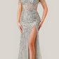 Ladivine CD0203 Long Off the Shoulder Sequin Gown with Slit