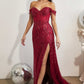 Ladivine CD0203 Long Fitted Off the Shoulder Sequin Gown with Slit
