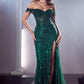 Ladivine CD0203 Long Fitted Off the Shoulder Sequin Gown with Slit