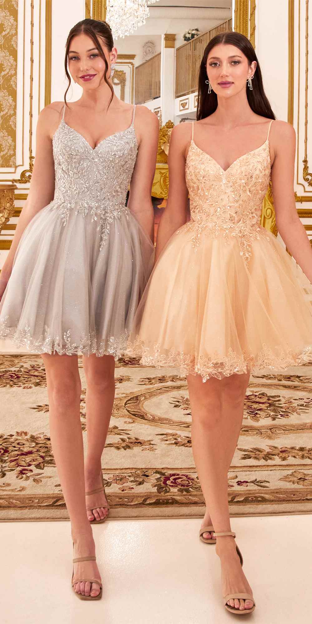 Vestido corto de tul con purpurina y corte A Ladivine CD0213