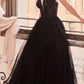 Ladivine CD0217 Long A-Line Strapless Sequin Bodice Glitter Tulle Skirt Dress