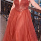 Ladivine CD0217 Long A-Line Strapless Sequin Bodice Glitter Tulle Skirt Dress
