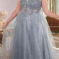 Ladivine CD0217 Long A-Line Strapless Sequin Bodice Glitter Tulle Skirt Dress