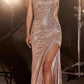 Ladivine CD0218 Long Strapless Sequin Gown Slit With Removable Sash