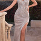 Ladivine CD0218 Long Strapless Sequin Gown Slit With Removable Sash