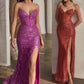 Vestido de noche formal largo sin tirantes, adornado con cuentas, Ladivine CD0227
