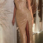 Vestido de noche formal largo sin tirantes, adornado con cuentas, Ladivine CD0227