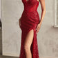 Vestido de noche formal largo sin tirantes, adornado con cuentas, Ladivine CD0227