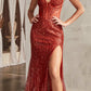 Vestido de noche formal largo sin tirantes, adornado con cuentas, Ladivine CD0227