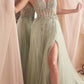 Ladivine CD0230 Long Strapless Layered Tulle Leg Slit Ballgown