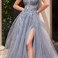 Ladivine CD0230 Long Strapless Layered Tulle Leg Slit Ballgown
