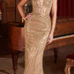 Vestido de noche largo Ladivine CD0232 totalmente adornado con pedrería