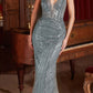 Vestido de noche largo Ladivine CD0232 totalmente adornado con pedrería