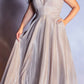 Cinderella Divine CD210C Off The Shoulder A-Line Gown Metallic Glitter