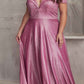 Cinderella Divine CD210C Off The Shoulder A-Line Gown Metallic Glitter