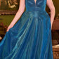 Cinderella Divine CD210C Vestido de Noche Acampanado con Hombros Descubiertos y Brillo Metálico