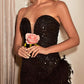 Cinderella Divine CD229 One-of-A-Kind High Low Sequin Formal Gown with Feathers