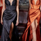 Cinderella Divine CD231 Long Gathered Satin Gown with Corset Back