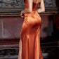 Cinderella Divine CD231 Long Gathered Satin Gown with Corset Back