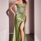 Ladivine CD2408 Dress Strapless Fitted Satin & Hot Stone Dress