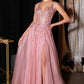 Ladivine CD2412 Vestido mágico de tul con purpurina y apliques florales, corte A