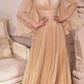 Cinderella Divine CD242 Pleated Chiffon Long Sleeve Gown