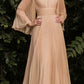 Cinderella Divine CD242 Pleated Chiffon Long Sleeve Gown