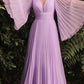 Cinderella Divine CD242 Pleated Chiffon Long Sleeve Gown