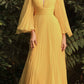 Cinderella Divine CD242 Pleated Chiffon Long Sleeve Gown