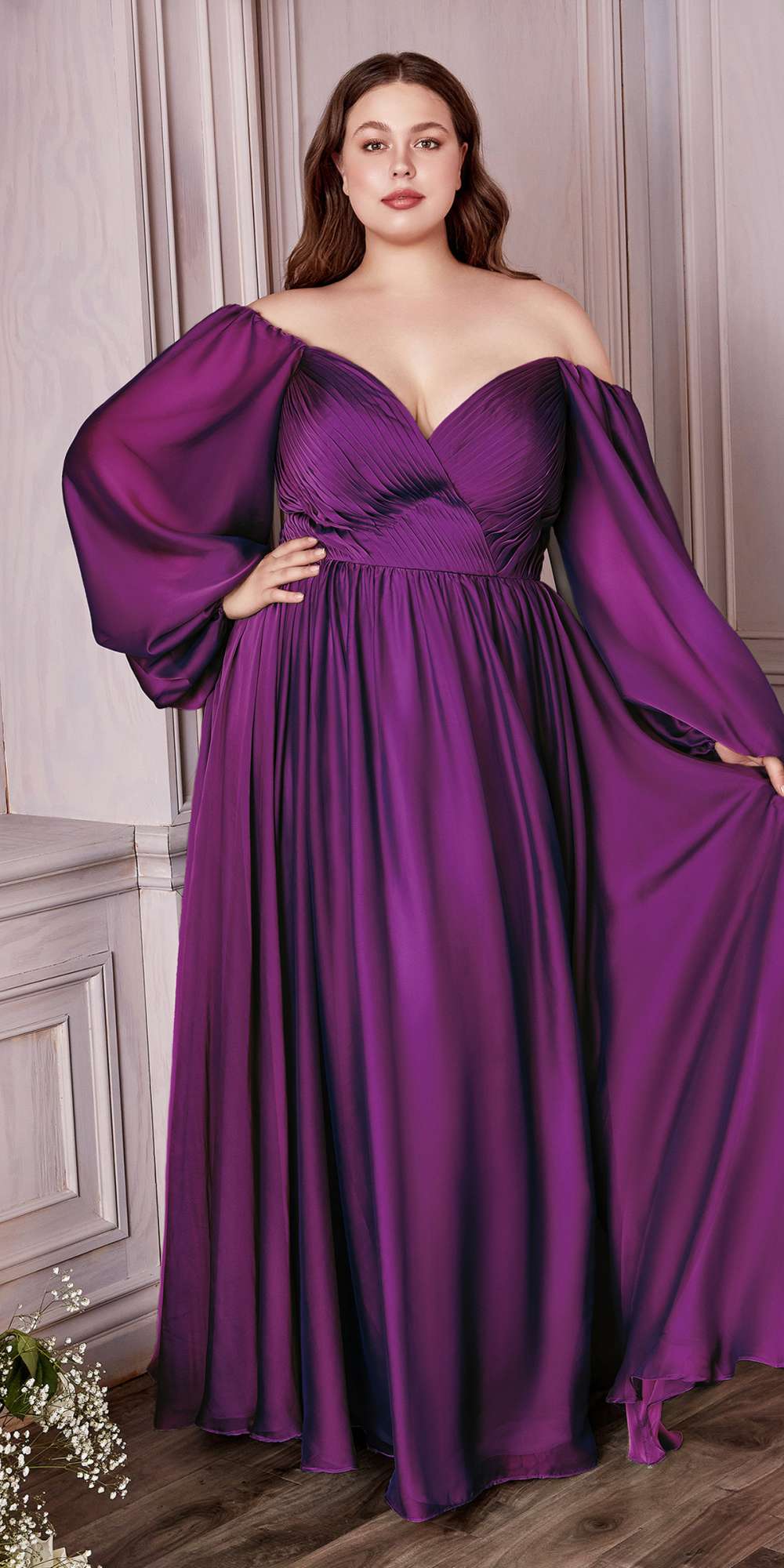 Cinderella Divine CD243C Vestido de chifón con manga larga y corte A