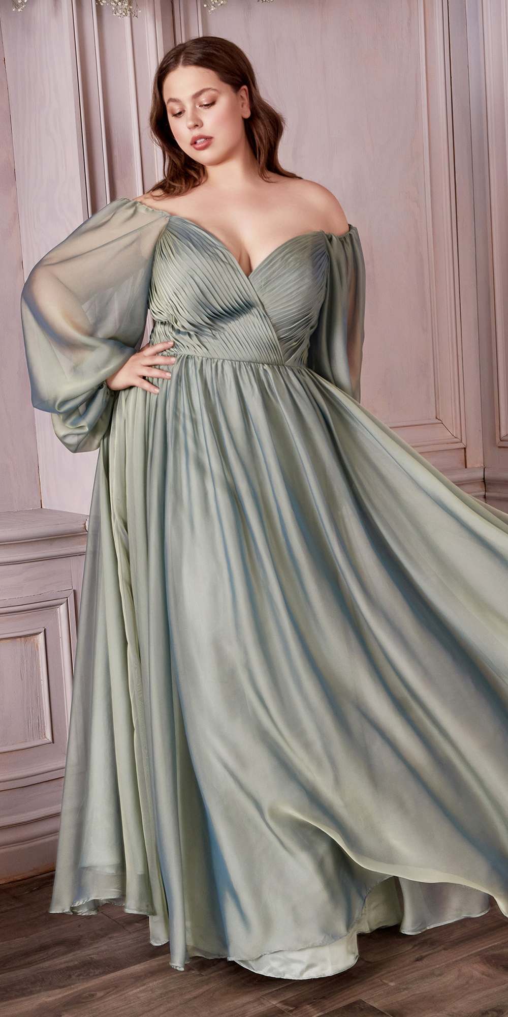 Cinderella Divine CD243C Vestido de chifón con manga larga y corte A