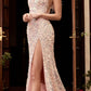 Cinderella Divine CD248 Floor Length Feather Strap Iridescent Sequins Gown