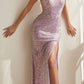Cinderella Divine CD262 Long Fitted Iridescent Sequin Dress with Slit