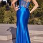 Cinderella Divine CD285 Vestido largo de satén con corsé y escote corazón