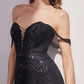 Cinderella Divine CD290 Strapless Sequin Dress with Beaded Draped Shoulders