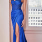 Vestido largo de corsé de satén Ladivine CD295 con corpiño embellecido con motivo de margarita