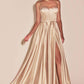 Vestido de fiesta Ladivine CD337C largo de raso con abertura, estilo bustier y corte en A